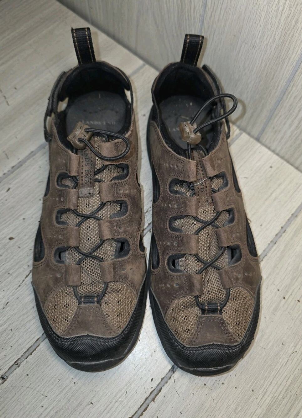 Lands End Fisherman Sports Sandals Taupe Leather Mens Shoes Size 9B Summer